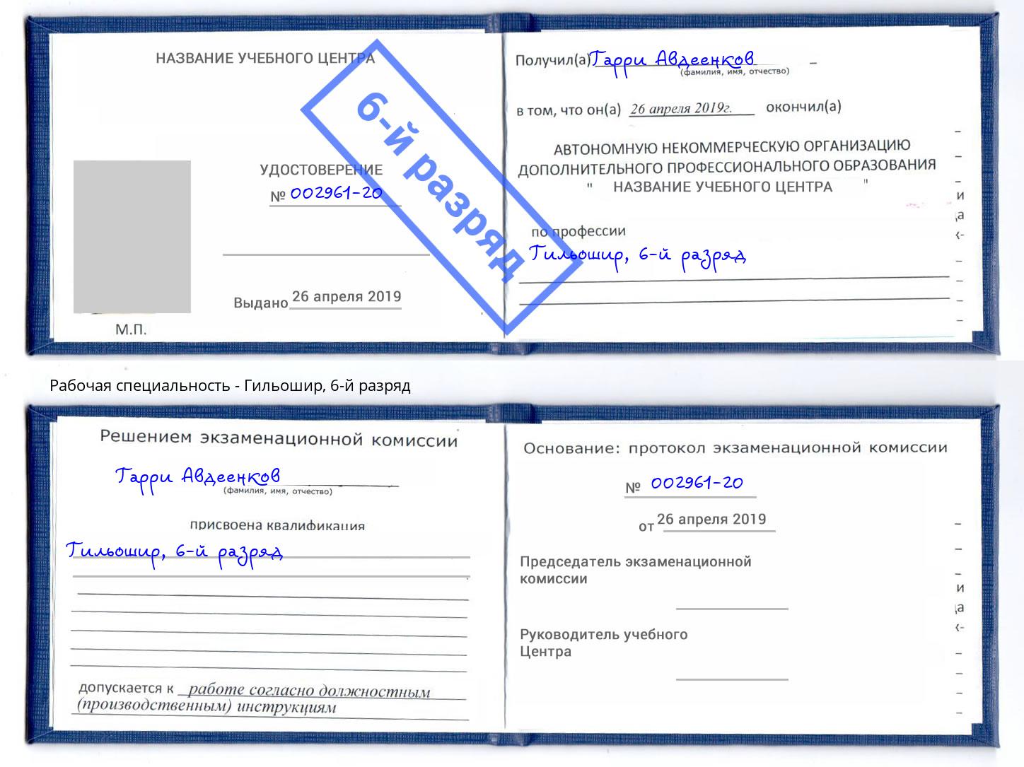 корочка 6-й разряд Гильошир Мегион