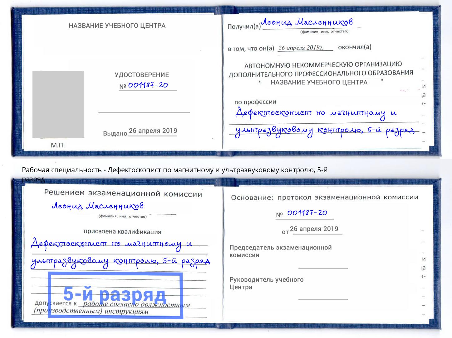корочка 5-й разряд Дефектоскопист по магнитному и ультразвуковому контролю Мегион