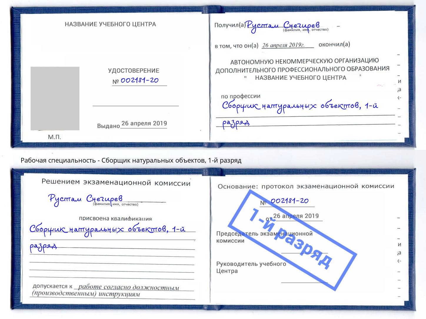 корочка 1-й разряд Сборщик натуральных объектов Мегион