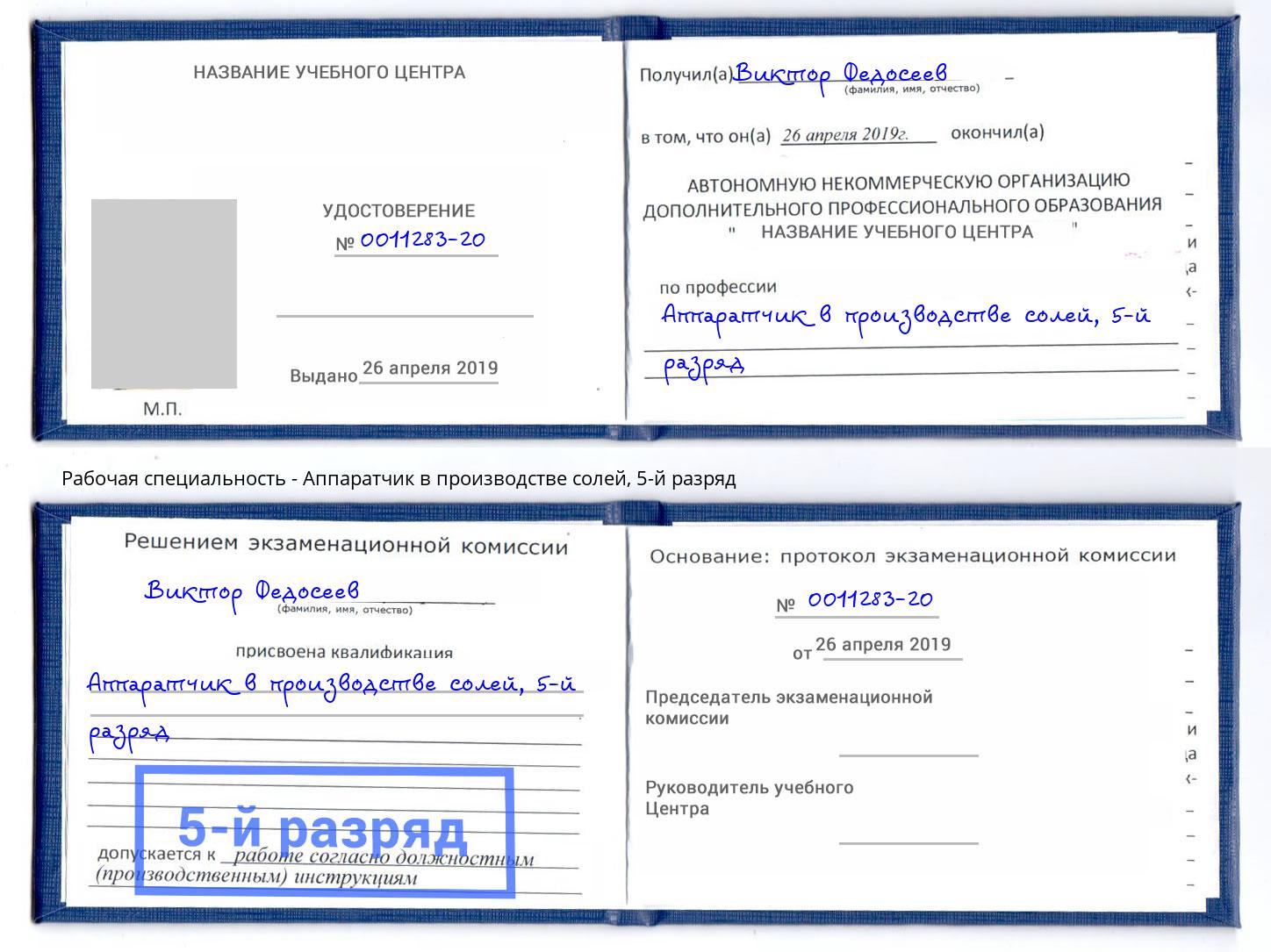 корочка 5-й разряд Аппаратчик в производстве солей Мегион