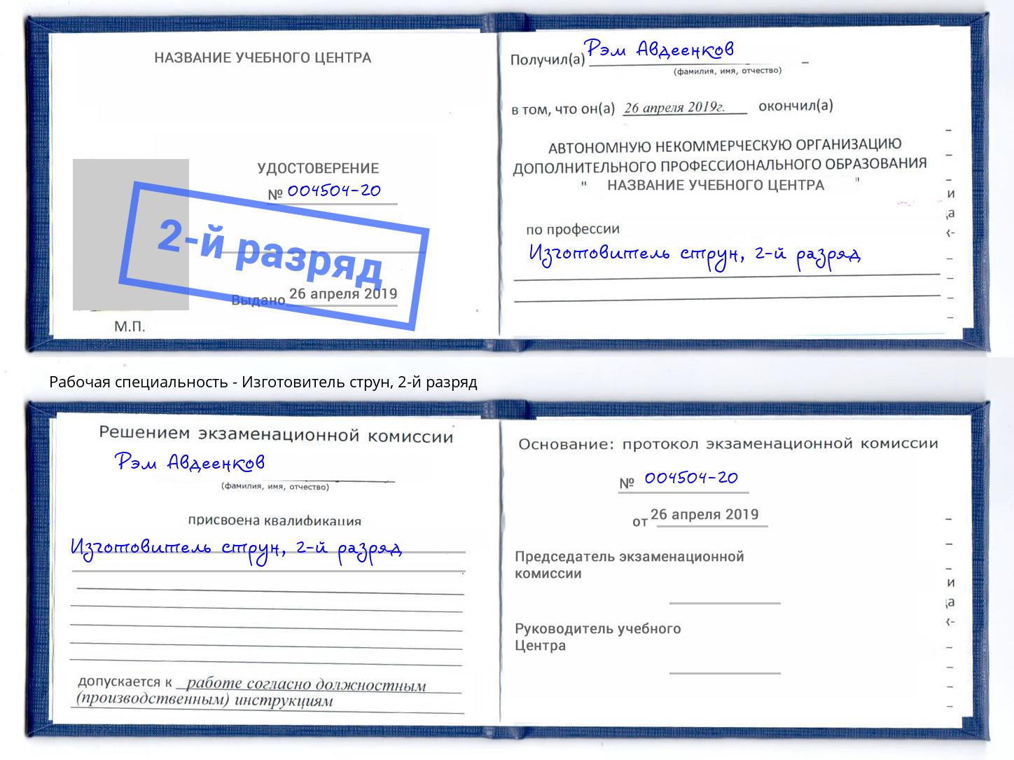 корочка 2-й разряд Изготовитель струн Мегион