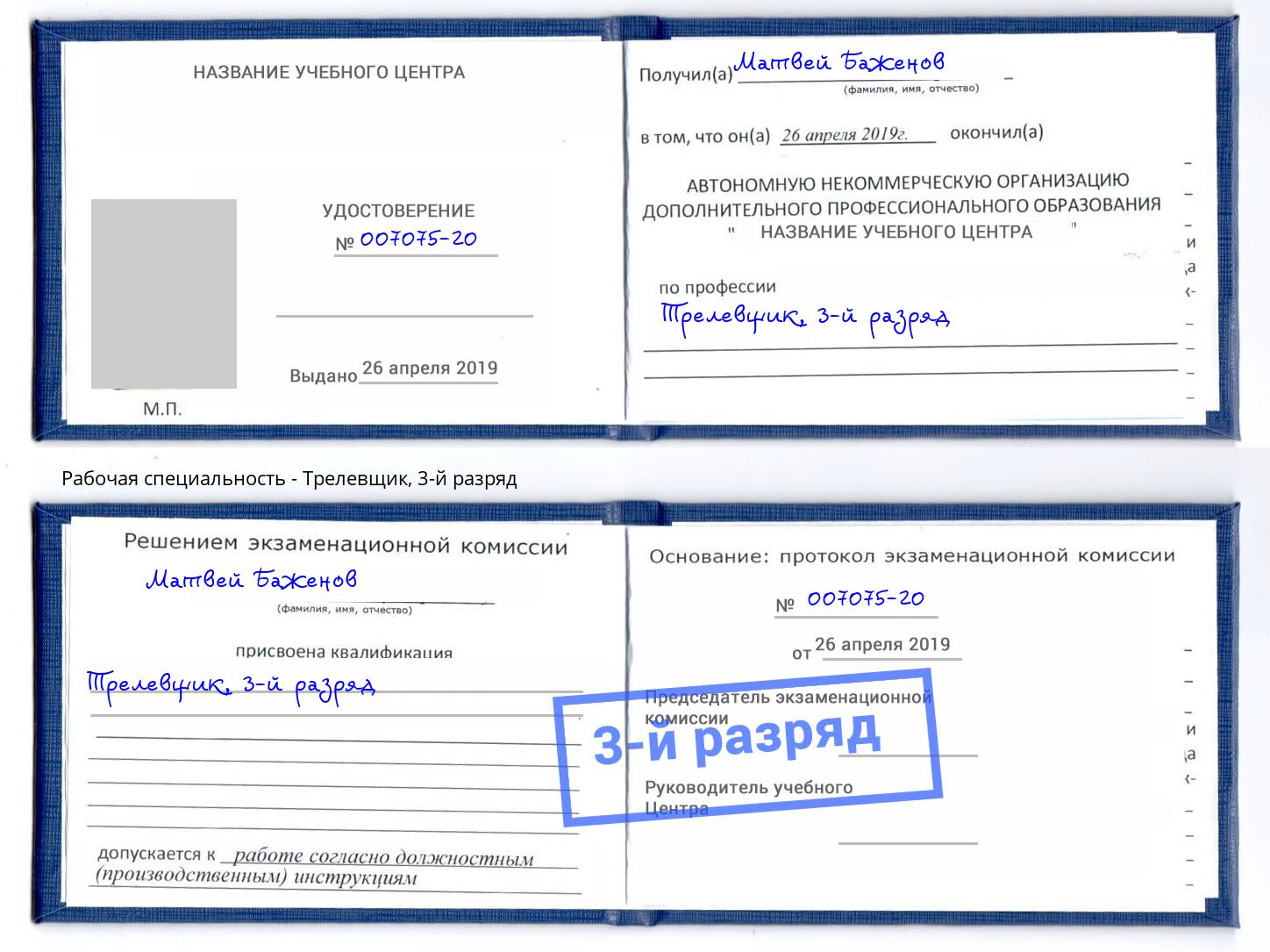 корочка 3-й разряд Трелевщик Мегион
