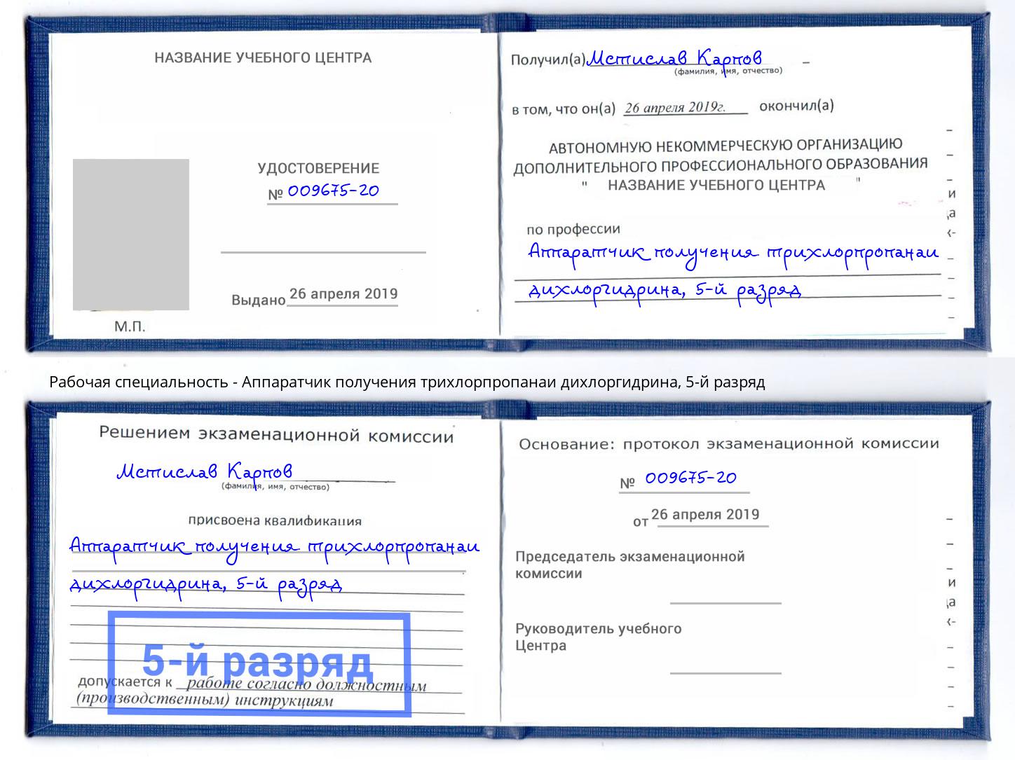 корочка 5-й разряд Аппаратчик получения трихлорпропанаи дихлоргидрина Мегион