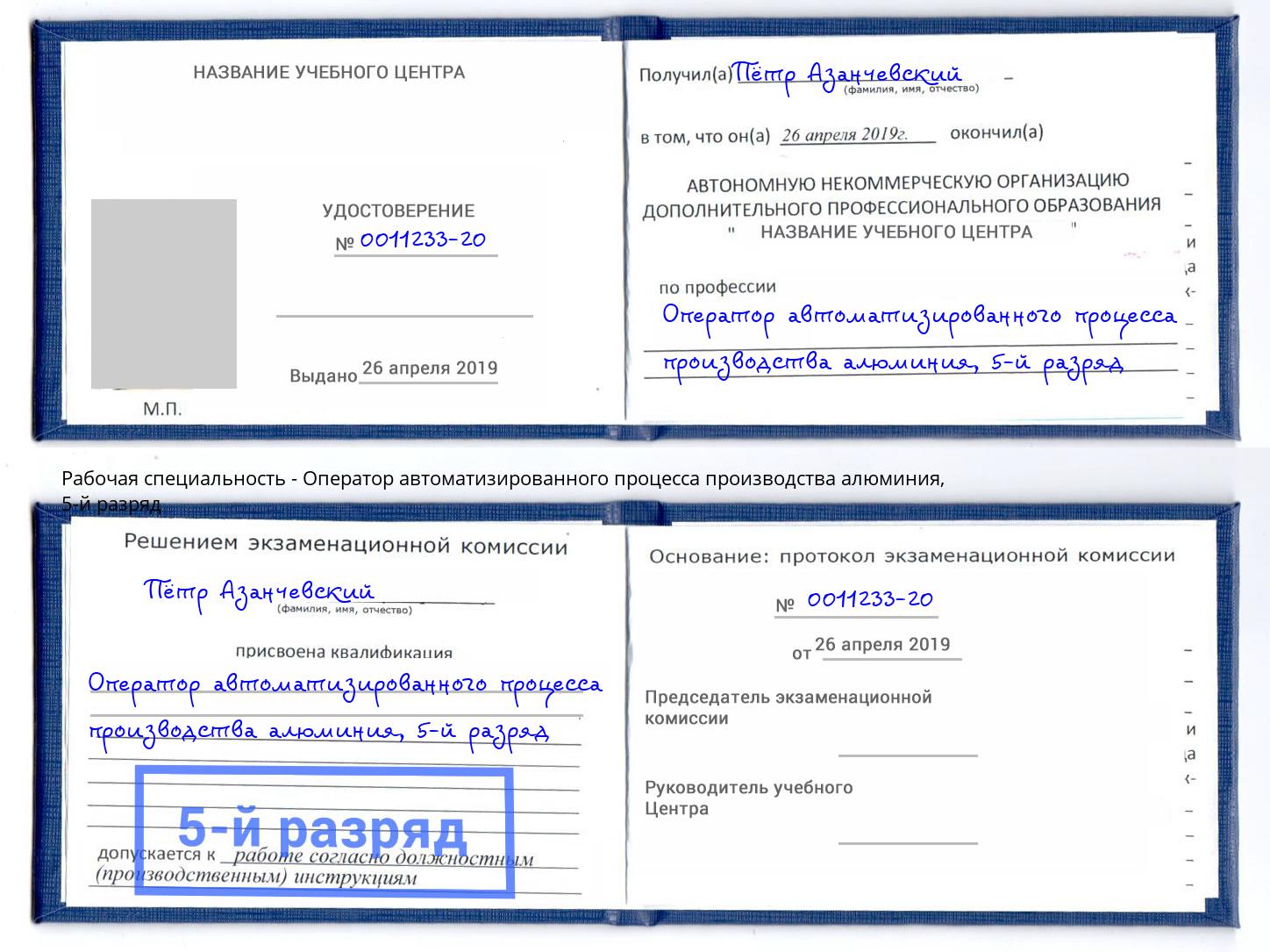 корочка 5-й разряд Оператор автоматизированного процесса производства алюминия Мегион