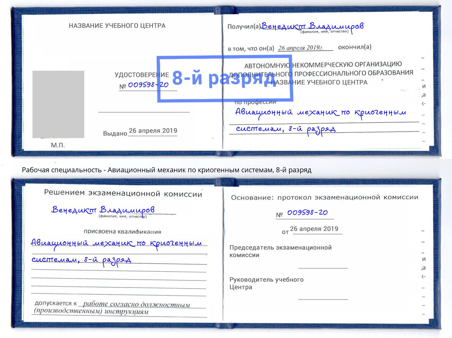 корочка 8-й разряд Авиационный механик по криогенным системам Мегион