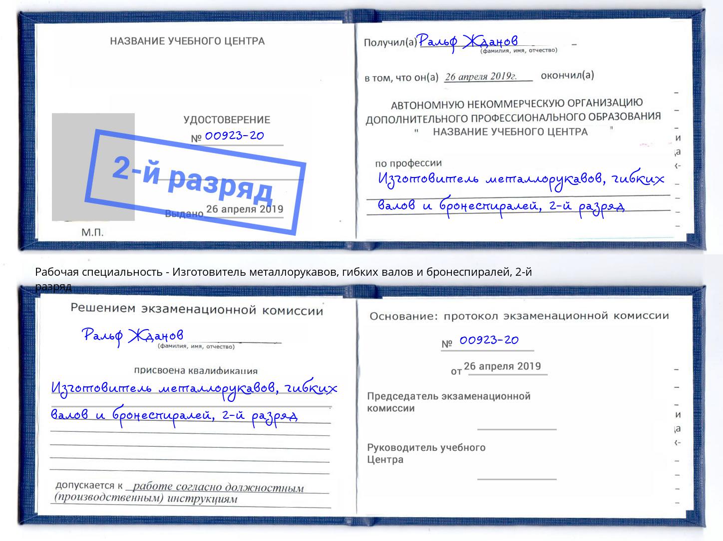 корочка 2-й разряд Изготовитель металлорукавов, гибких валов и бронеспиралей Мегион